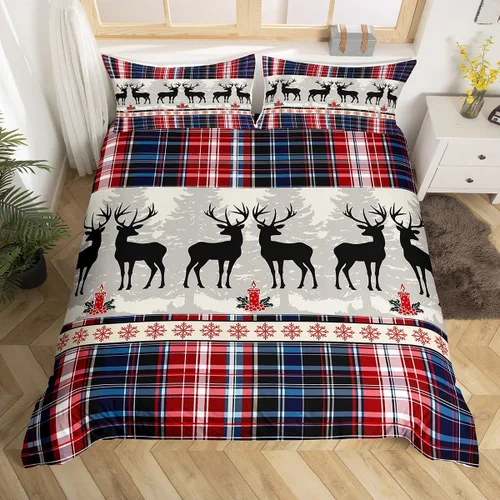 Vista 10 de Funda de edredón de Navidad, tamaño individual, funda de edredón con estampado de copos de nieve de Papá Noel, Año Nuevo, Navidad, decoración