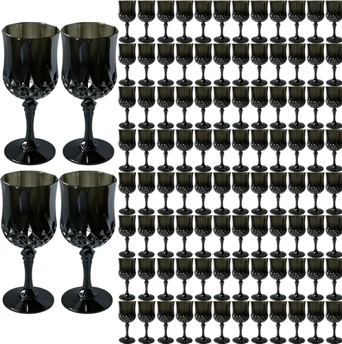 Vista 10 de Copas de vino de plástico de 7 onzas, 10 vasos de vino reutilizables ámbar, copas de champán vintage, copas de agua de cristal de plástico