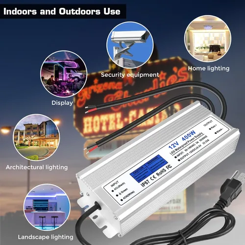 Vista 5 de Fuente de alimentación LED de 12 V 400 W, transformador de bajo voltaje impermeable IP67, convertidor de voltaje constante de CA a CC de 12 V 33.3 A