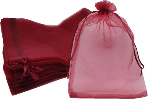 Vista 13 de Ankirol 100 bolsas de organza transparente de 8 x 12 bolsas grandes de organza con cordón (crema)