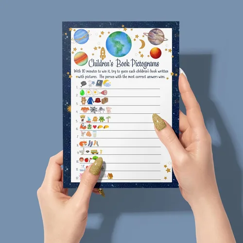 Vista 5 de Paper Clever Party Out of This World Baby Shower Games Boy - Divertidas actividades de baby shower para invitados, títulos de pictograma de libro