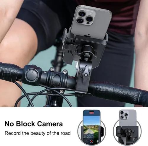 Vista 7 de Wonwood_direct Soporte de teléfono para bicicleta, soporte de teléfono para motocicleta que no bloquea la cámara, abrazadera de teléfono celular