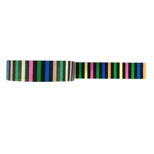 Vista 2 de Wrapables Cinta adhesiva japonesa a rayas Washi - Rayas cortas negras y multicolor