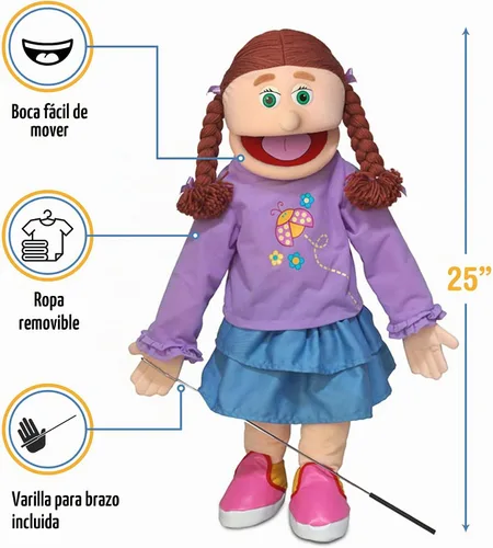 Vista 3 de 25 pulgadas Amy, Peach Girl, cuerpo completo, marioneta de ventriloquia