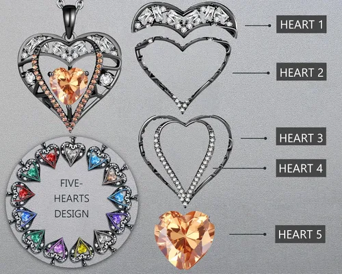 Vista 89 de Collar de cristal de 5 corazones, chapado en oro rosa de 18 quilates, colgante con cadena de plata de ley 925 de 18 + 2 pulgadas, joyería de piedra