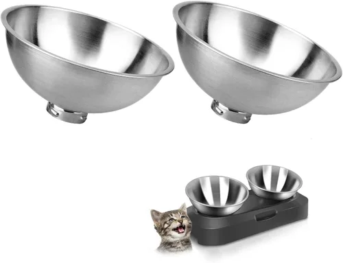 Vista 9 de Tazón de comida para gatos de acero inoxidable AYADA, diseño ergonómico de 15 ángulos, reduce el vómito