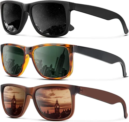 Vista 25 de KALIYADI Sunglasses Men Polarized Sun glasses for Mens Womens Classic Matte Black Frame UV Protection 3pack negro + negro + amarillo + amarillo