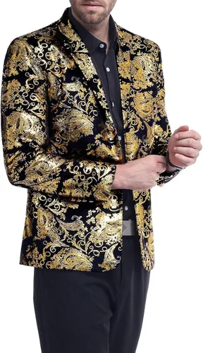 Vista 5 de Cloudstyle Saco tipo blazer para hombre con estampado floral, solapa con muescas, ajustado