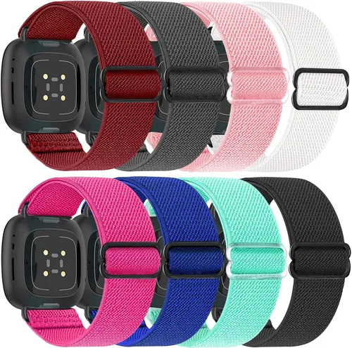 Vista 7 de Paquete de 8 bandas elásticas compatibles con Fitbit Versa 3 y Fitbit Versa 4, Fitbit Sense y Fitbit Sense 2, pulsera deportiva ajustable de nailon