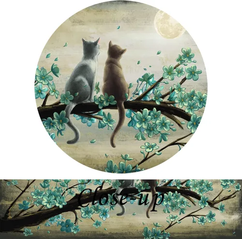Vista 5 de KREATIVE ARTS Lienzo vintage para pared, diseño de animales descansando con 2 gatos, miran a la luna, 12 x 16 pulgadas, cuadros de pared giclée