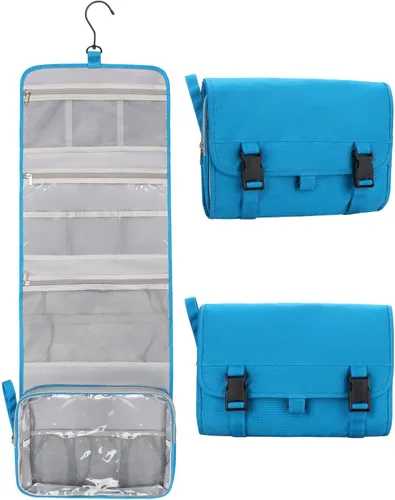 Vista 19 de Pequeña bolsa de aseo colgante para hombres y mujeres, organizador colgante portátil para kit de ducha de tamaño de viaje, accesorios de maquillaje