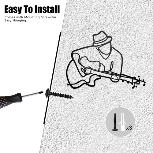 Vista 3 de Noxozoqm - Arte de pared de guitarra de metal negro para aula y decoración de sala de música, regalo ideal para amantes de la música, 15.7 x 12