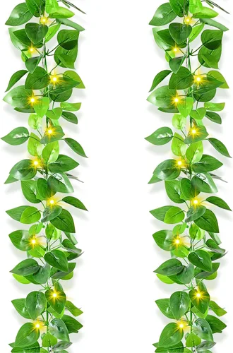 Vista 12 de BLEUM CADE 2 enredaderas falsas con hojas de potos sintéticas, guirnalda de hiedra artificial, plantas artificiales para dormitorio, sala de estar