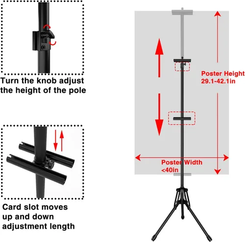Vista 6 de Soportes de póster para pantalla doble, altura ajustable de hasta 80 pulgadas