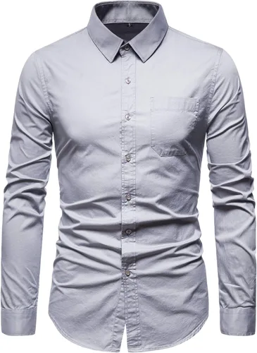 Vista 6 de Camisas de vestir con botones, manga larga, estilo casual, para hombre, con bolsillo en el pecho Azul (Acid Blue)