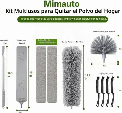 Vista 8 de Plumero de 10 piezas con poste de extensión, plumero para techo alto