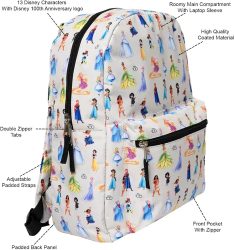 Vista 6 de Disney Mochila para portátil de 16 pulgadas, bolsillo de carga D100, princesa Minnie Mouse AOP