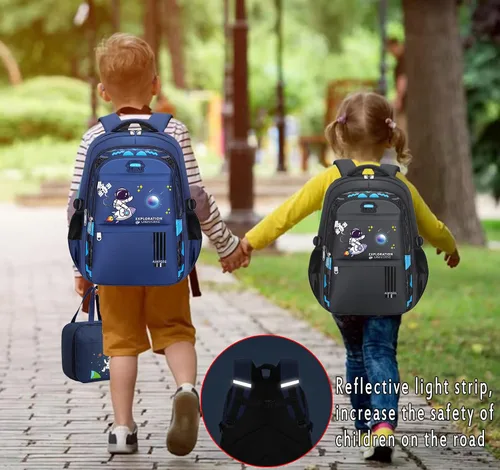 Vista 6 de IHZZ Mochila para niños, mochila para niños, mochila para niños, mochila escolar ligera impermeable con bolsa de almuerzo y estuche para lápices
