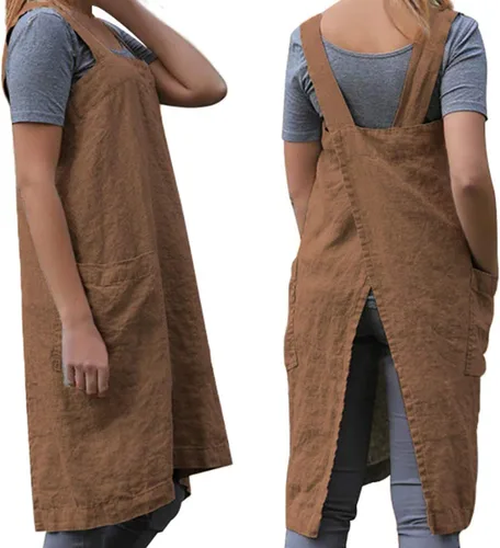 Vista 25 de WROLEM Women's Cross Back Pinafore Apron with Large Pockets Home Kitchen, Restaurant, Coffee house,Cooking Gardening Works