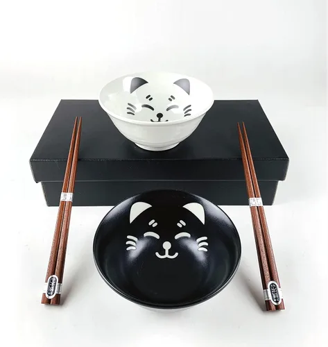 Vista 9 de JapanBargain 4689 - Juego de 2 cuencos y palillos de porcelana japonesa, cuencos de arroz y tazones de sopa, caja de regalo, fabricado en Japón