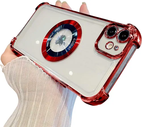 Vista 45 de Funda magnética transparente para iPhone 11, funda de lujo con cuatro esquinas brillantes, protección a prueba de golpes de grado militar