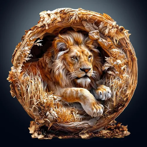 Vista 12 de Rompecabezas de madera para adultos, rompecabezas de madera de león del bosque, efecto visual 3D, forma única, rompecabezas de madera de animales