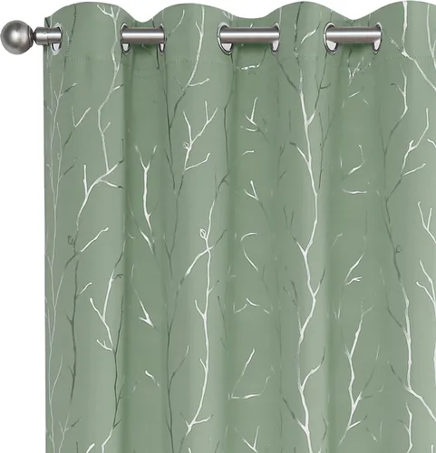 Vista 82 de BUHUA Cortinas pequeñas para ventana de 36 pulgadas de largo, 2 paneles, cortinas opacas con elegantes ramas de árbol plateadas, cortinas de bloqueo