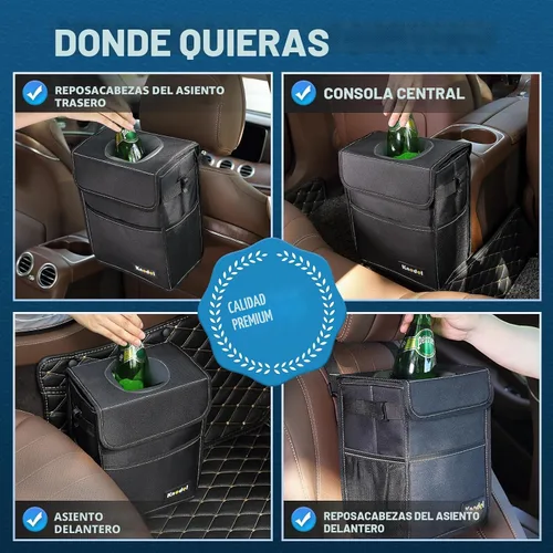 Vista 5 de K KNODEL Basurero para automóvil con tapa, basura para automóvil Negro