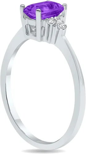 Vista 2 de SZUL Anillo de piedras preciosas y diamantes en oro blanco de 10 quilates (disponible en esmeralda, zafiro, topacio azul, amatista y más)