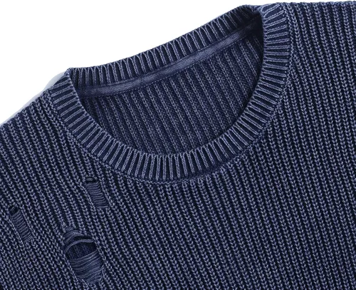 Vista 3 de UD Suéteres de punto acanalado casual con cuello redondo para hombre