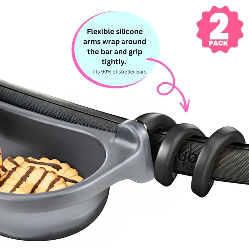 Vista 2 de Bandeja universal para refrigerios para cochecito, soporte para tazas, paquete de 2 barras de parachoques