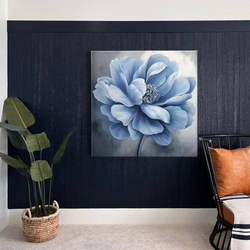 Vista 3 de GLOKAKA Arte de pared de flores azules, lienzo de peonía, arte de pared para baño, arte de pared, pintura de flores florales, cuadros para sala