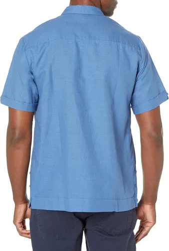 Vista 2 de Cubavera Camisa Guayabera de manga corta sin bolsillo de mezcla de lino para hombre
