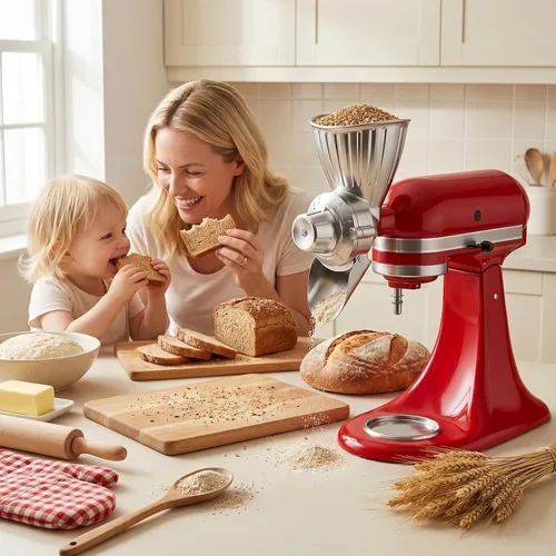Vista 7 de GVODE Accesorio para molino de granos para batidora de pie KitchenAid, molino de harina de 9 niveles de molienda para KitchenAid, apto para moler