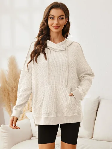 Vista 7 de Glamaker Sudaderas con capucha de manga larga para mujer, con cordón de moda, de gran tamaño, con bolsillos