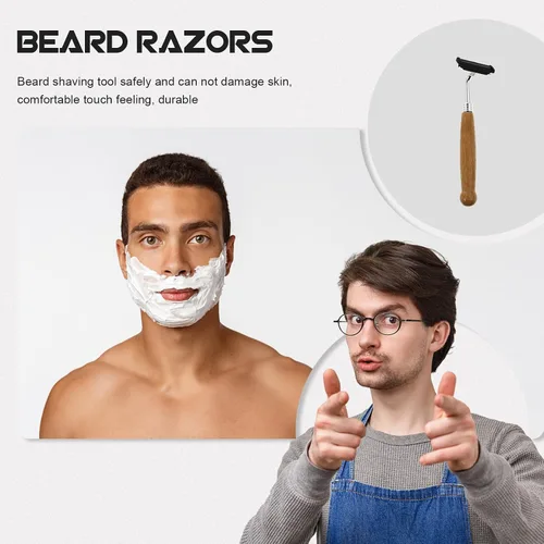 Vista 7 de Hemoton Maquinillas de afeitar manuales para barba, mango de bambú, afeitadoras de seguridad de doble filo, cuchillas de acero inoxidable