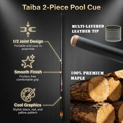 Vista 6 de Tai ba cues Taco de billar profesional de madera de arce canadiense de 2 piezas, punta de 0.512 in, palo de piscina de 18,19 onzas (seleccionable)