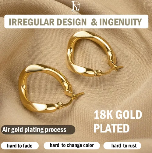 Vista 5 de Aretes de aro trenzados de oro para mujer, chapados en oro de 18 quilates, aretes gruesos ovalados de 0.906 in, no se deslustran para regalo