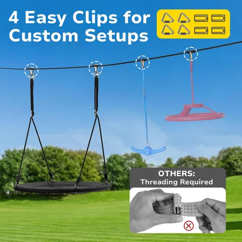 Vista 4 de Hapfan Slackline - Juego de columpios para patio trasero, juego de columpio de platillo de 40 pulgadas entre árboles, equipo de juego al aire libre