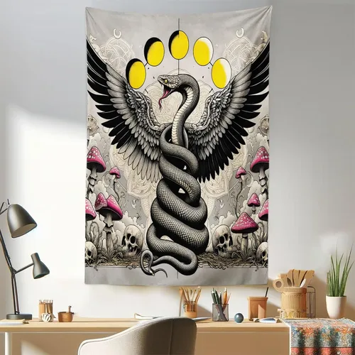 Vista 135 de Ambesonne Tapiz hippie, abrazo de hongos de ensueño y árbol de la vida místico y mandal verde, decoración de tela para colgar en la pared