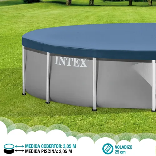 Vista 5 de CUBIERTA DE ALBERCA INTEX 28030E: Para piscinas de 10 pies con marco redondo de metal – Incluye cuerda de atado – Orificios de drenaje – Sobresalida