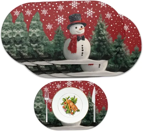 Vista 108 de Juego de 2 manteles individuales con luces de Navidad, resistentes al calor, antideslizantes, impermeables, a prueba de aceite, lavables, lavables