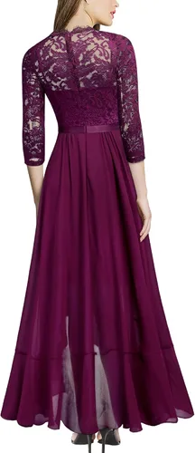Vista 2 de Vestido largo de dama de honor con vuelos de encaje y cuello en V para mujer de MIUSOL