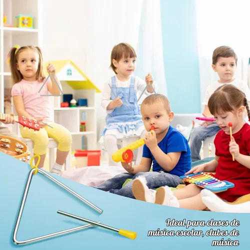 Vista 6 de 20 piezas de instrumentos de triángulo de acero de 6 pulgadas, instrumentos musicales de percusión, triángulos de percusión de mano, triángulos