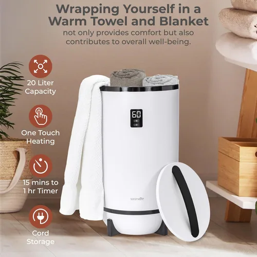 Vista 6 de SereneLife Calentador de toallas estilo cubo, calentador de manta portátil para spa y baño, gran capacidad, fragancia personalizable, apagado