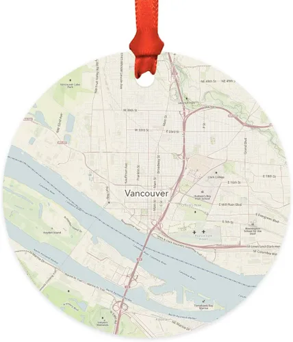 Vista 32 de Andaz Press Mapa de la ciudad de Estados Unidos redondo de madera natural MDF ornamento de Navidad, Akron, Ohio Vintage Mapa, 1 paquete, larga