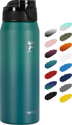 Vista 37 de Fanhaw Botella de agua térmica para llevar, apta lavavajillas, de 20 onzas, acero inoxidable, doble pared, reutilizable, a prueba de fugas y sudor
