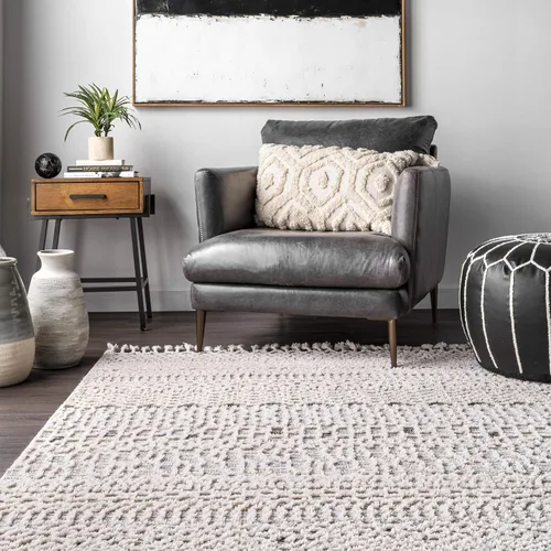 Vista 4 de nuLOOM Talula - Alfombra decorativa con borlas y textura suave, 3 x 5, beige