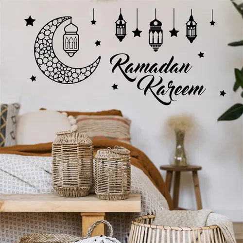 Vista 3 de Calcomanías de pared de estrellas y lámpara de luna, 1 hoja de calcomanías de pared de vinilo extraíbles, mural de pared para despegar y pegar