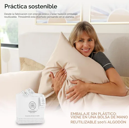 Vista 7 de Threadmill Sábanas de lujo de algodón Supima, sábanas de 100% algodón suaves de 1200 hilos de lujo para cama tamaño matrimonial, juego de 4 sábanas